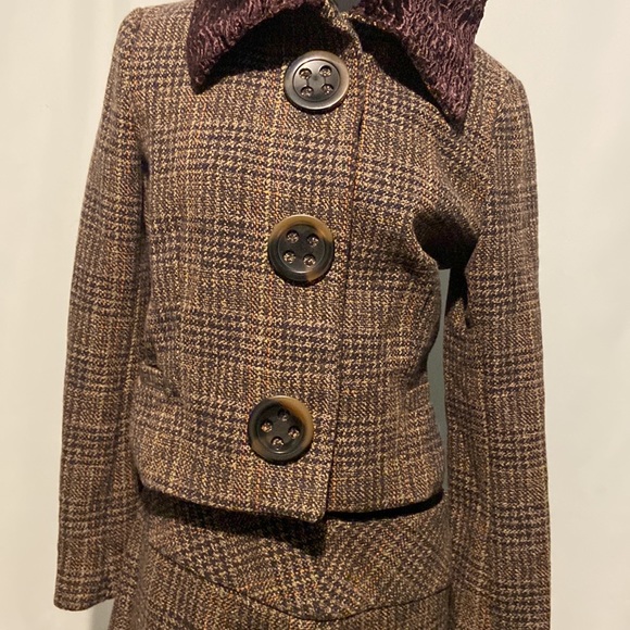 dixie Jackets & Coats Dixie Tweed Brown Skirt Suit Cropped Jacket